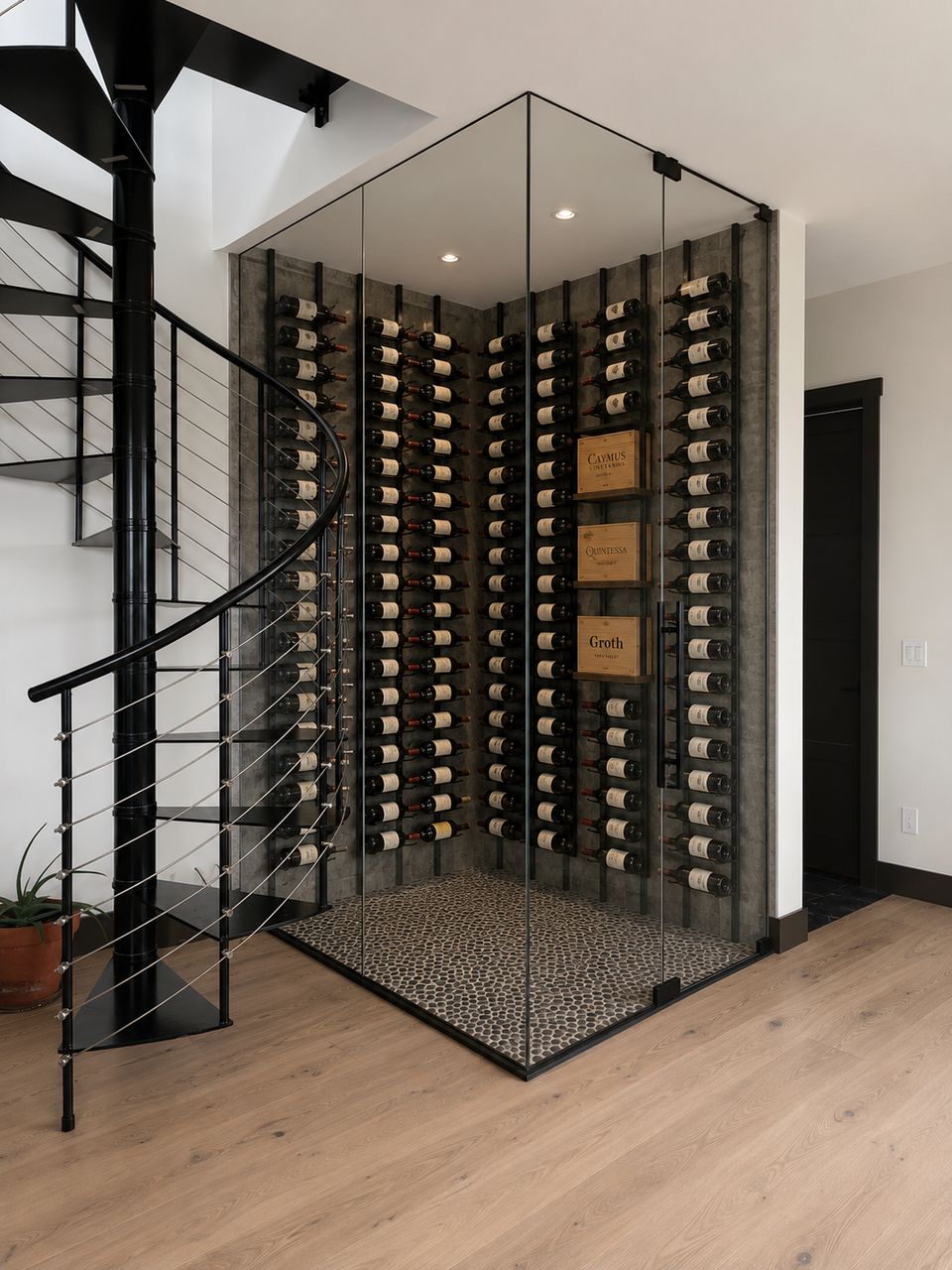 Eagle Ranch Residence — wine cellar and spiral stair