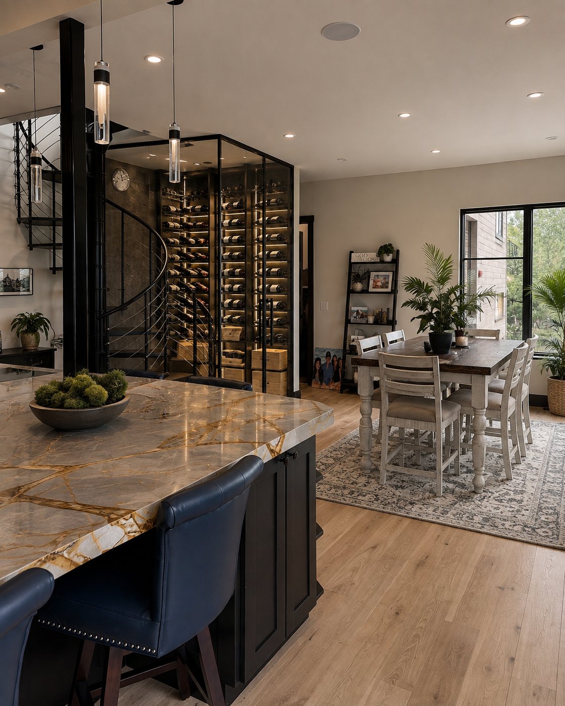 Eagle Ranch Residence — dining and glass wine room
